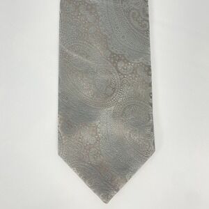Vintage Tie Paisley Jacquard‎ Silver Gray Damon Necktie Men 4.5" Wide Retro